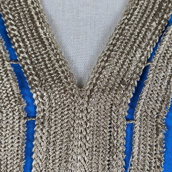 Venti6 Size 1X Lagoon Blue Caftan Gold Embroidered Applique Trim Maxi Length - Picture 7 of 10
